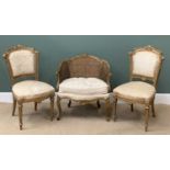 FRENCH STYLE FURNITURE comprising two gilt painted salon chairs, 95cms H, 48cms W, 38cms D and a