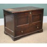 PERIOD OAK COFFER BACH having a single base drawer below two fielded panels, 44cms H, 64cms W, 35cms