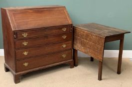 GEORGIAN STYLE MAHOGANY BUREAU having a fitted interior over a base of four drawers with brass