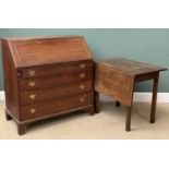 GEORGIAN STYLE MAHOGANY BUREAU having a fitted interior over a base of four drawers with brass