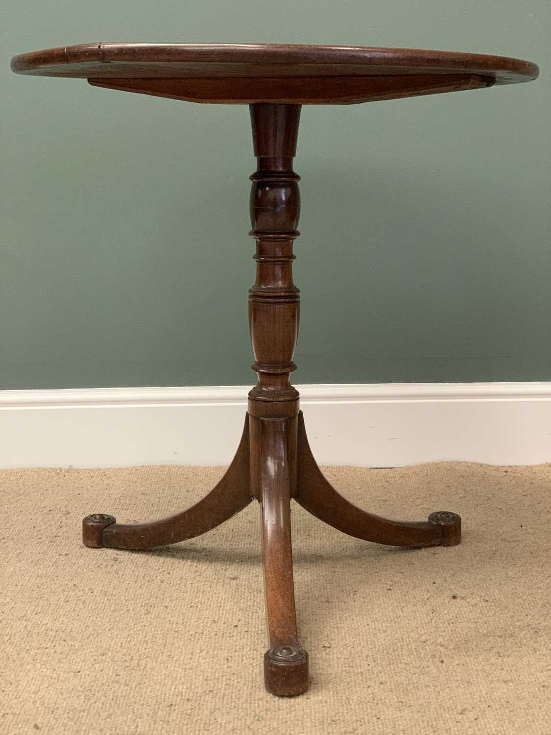 ANTIQUE OAK CIRCULAR TILT TOP TABLE on a tripod base, 57cms H, 80cms diameter and a similar taller - Image 5 of 6