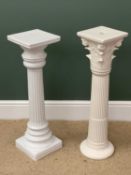 PORCELAIN PLANT STANDS (2), both white with reeded columns and square tops, 80cms H, 21cms W,