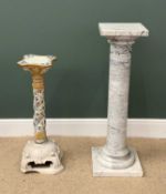 PORCELAIN & MARBLE PLANT STANDS (2), 78cms H, 27cms W, 27cms D (with shaped top) and 99cms H,