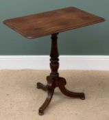 OCCASIONAL TABLE having a rectangular top on tripod supports, 74cms H, 69cms W, 45cms D