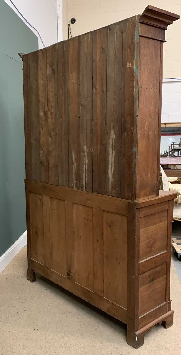 VINTAGE OAK BOOKCASE CUPBOARD, the upper section with two arched glazed doors, and a central - Image 5 of 5