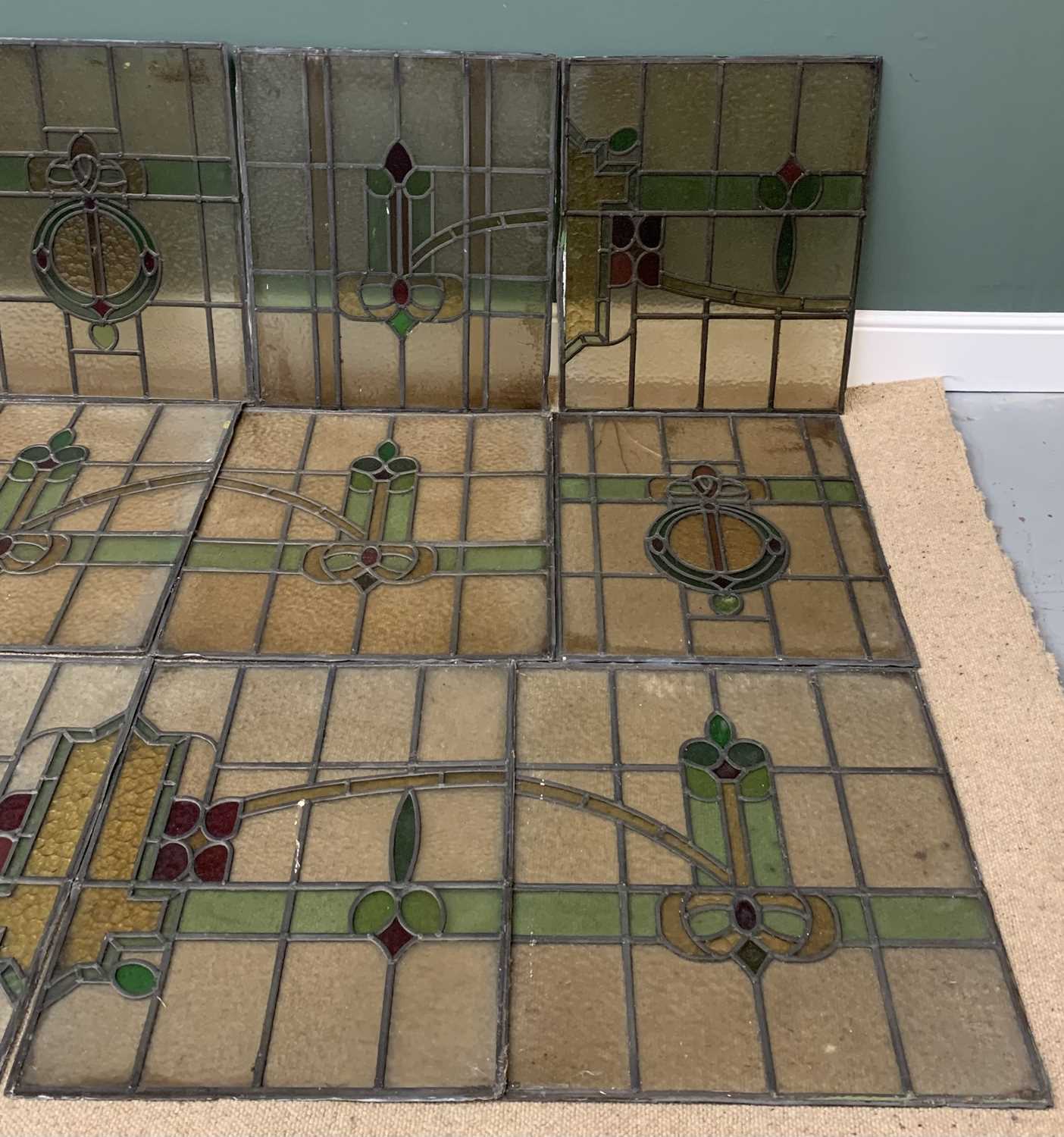 STAINED & LEADED GLASS PANELS (12), 69 x 62cms approximate dimensions with variations - Image 3 of 3