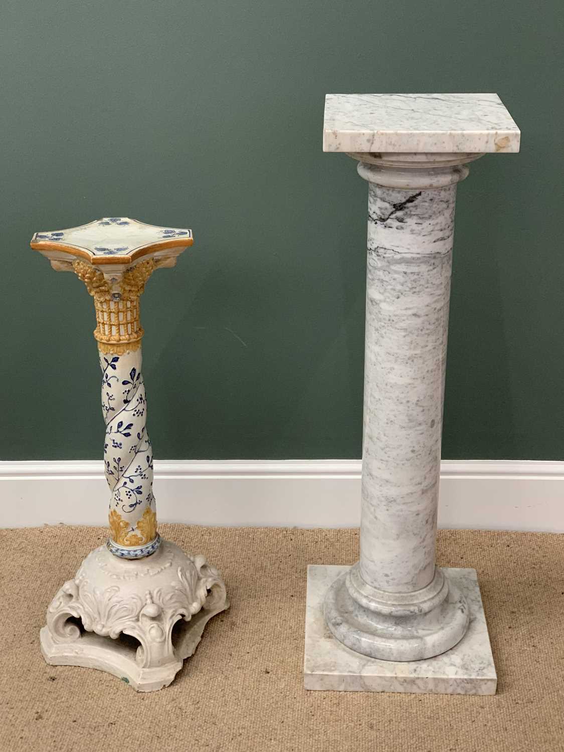 PORCELAIN & MARBLE PLANT STANDS (2), 78cms H, 27cms W, 27cms D (with shaped top) and 99cms H, - Image 4 of 5