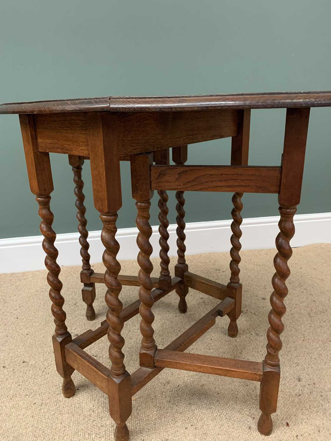 FURNITURE ASSORTMENT (2) - polished oak barley twist gate leg occasional table, 72cms H, 36cms W ( - Image 2 of 5