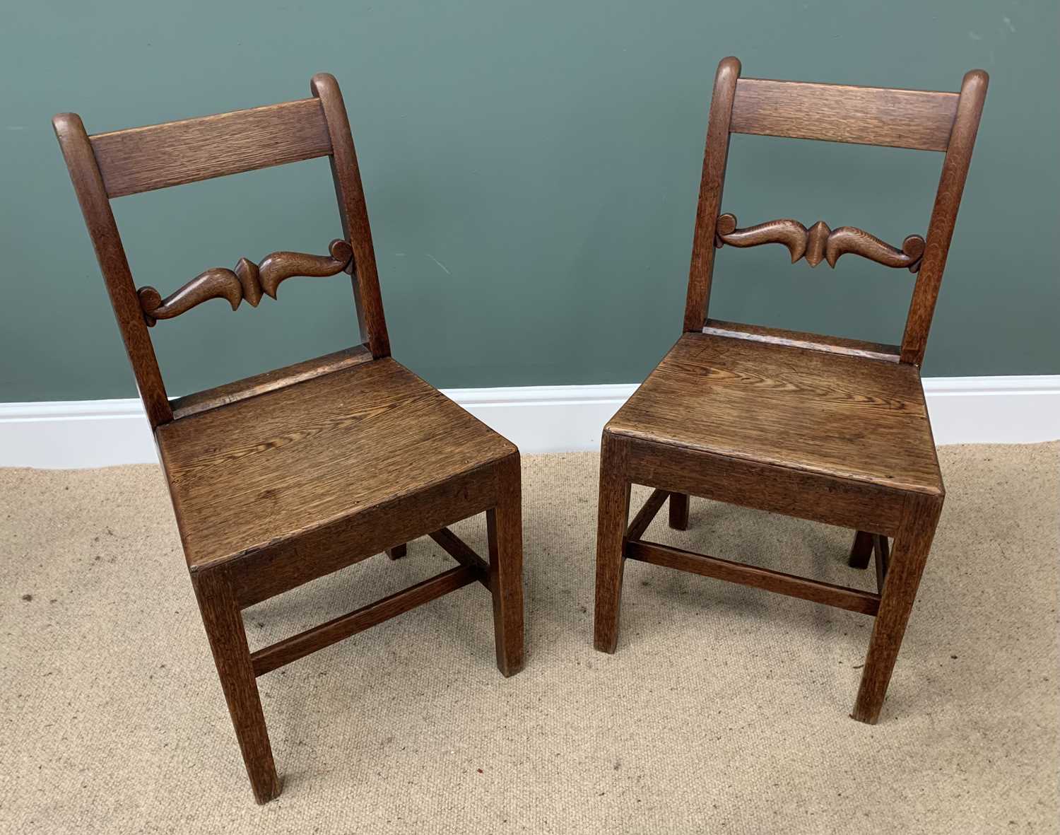 ANTIQUE OAK FARMHOUSE CHAIRS, a pair, 88cms H, 45cms W, 33cms D