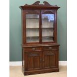 EDWARDIAN MAHOGANY BOOKCASE CUPBOARD, a fine example having upper twin glazed doors over a base