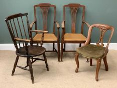 VINTAGE CHAIR ASSORTMENT (4) to include a pair of splatback mahogany elbow chairs and a bentwood