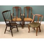 VINTAGE CHAIR ASSORTMENT (4) to include a pair of splatback mahogany elbow chairs and a bentwood