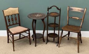 VINTAGE FURNITURE ASSORTMENT (4) to include Eastern two tier table with inlay and carved detail,
