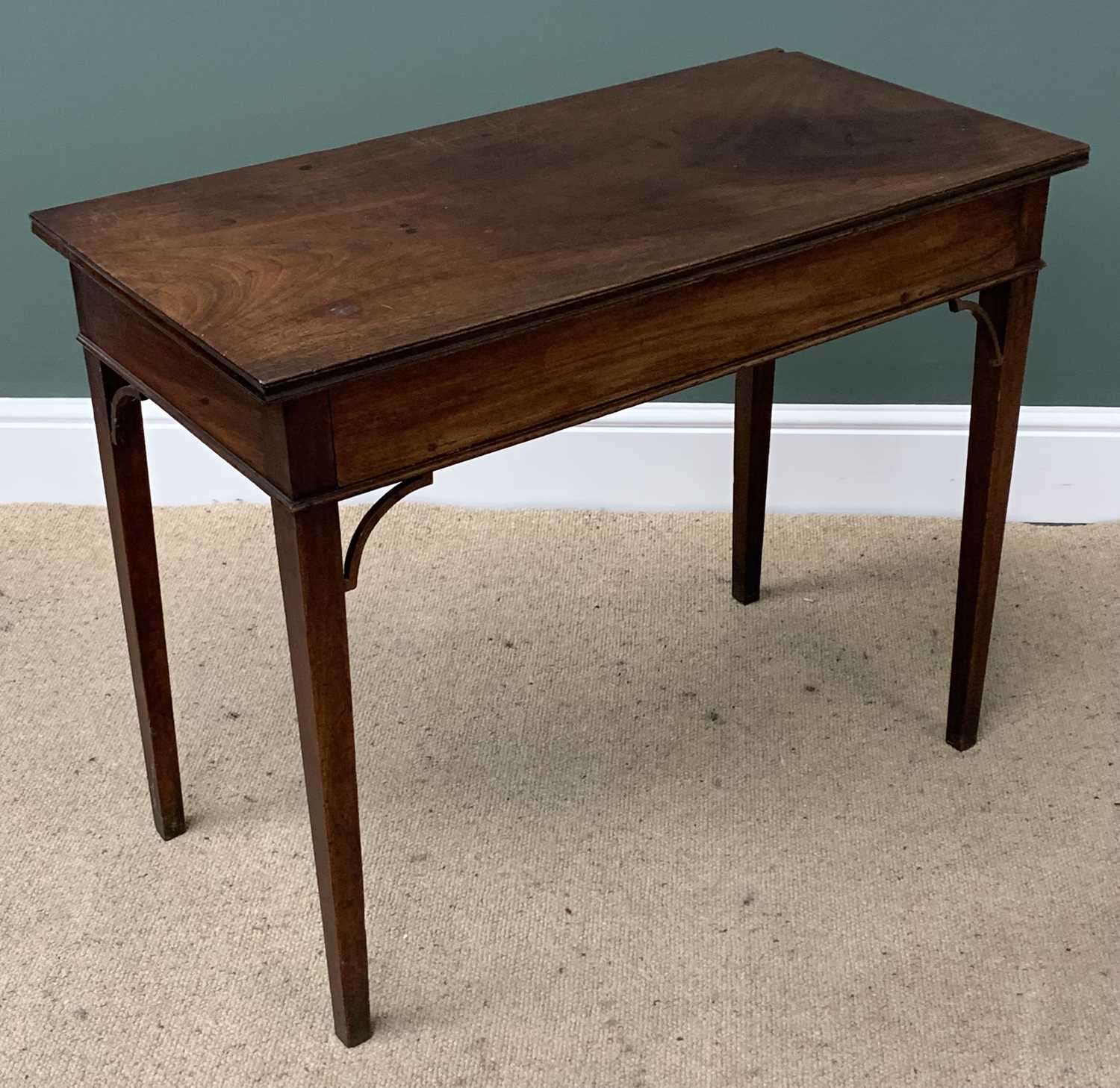 VICTORIAN MAHOGANY HALL TABLE on tapered supports, 70cms H, 89cms W, 45cms D