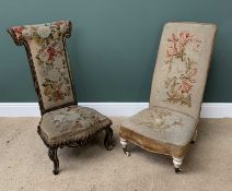 TWO VICTORIAN NURSING CHAIRS, both with floral tapestry upholstery, 99cms H, 52cms W, 42cms D and