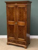 REPRODUCTION WARDROBE - yew/bird's eye maple, twin doors with two base drawers, 190cms H, 100cms