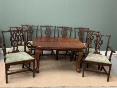 VICTORIAN MAHOGANY WIND-OUT DINING TABLE on cabriole and pad supports, 71cms H, 129cms W, (177cms