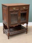 EDWARDIAN SIDE CABINET having two drawers over two glazed cupboard doors and a lower galleried