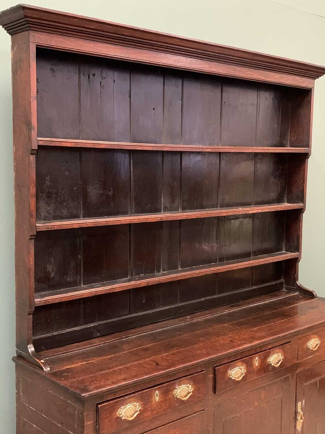 GEORGE IV WELSH OAK DRESSER having a three shelf rack over a base of three drawers and three - Image 2 of 6