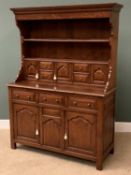 QUALITY REPRODUCTION OAK WELSH DRESSER, the two shelf top rack with four lower spice drawers and