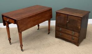 MAHOGANY PEMBROKE TABLE on turned supports with end drawer, 74cms H, 107cms W, 53cms D (101cms D