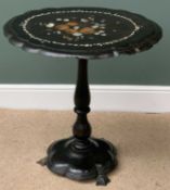 ANTIQUE TILT TOP OCCASIONAL TABLE, ebonized with mother of pearl inlay, circular top, 72cms H, 66cms