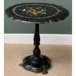 ANTIQUE TILT TOP OCCASIONAL TABLE, ebonized with mother of pearl inlay, circular top, 72cms H, 66cms