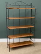 OPEN BOOKCASE, ornate metal frame with five pine shelves, 182cms H, 104cms W, 32cms D