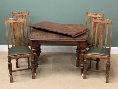VICTORIAN MAHOGANY WIND-OUT TABLE, 75cms H, 104cms W, 104cms D and extra leaf together with four