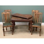 VICTORIAN MAHOGANY WIND-OUT TABLE, 75cms H, 104cms W, 104cms D and extra leaf together with four