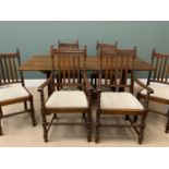 REFECTORY TABLE & 6 CHAIRS (four plus two), the chairs having barley twist supports and