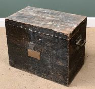 VINTAGE PINE CHEST with iron carry handles, 60cms H, 76cms W, 45cms D