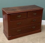 ANTIQUE PINE CHEST of two short over two long drawers with brass drop handles, 75cms H, 107cms W,