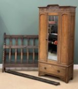 VINTAGE OAK WARDROBE with single mirrored door and a base drawer, on bracket feet, 205cms H, 94cms