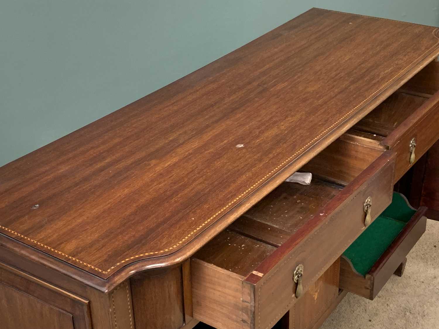 MAHOGANY SIDEBOARD with attractive inlay to the front, having two drawers and two cupboards, on - Image 3 of 4