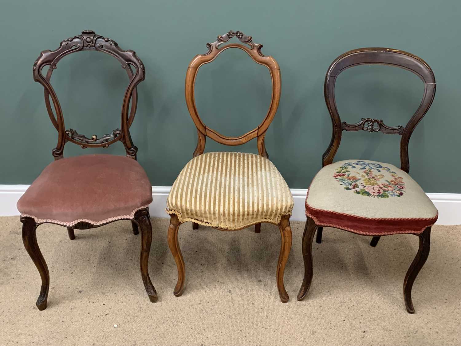 ANTIQUE CHAIR ASSORTMENT (9) to include ornate ebonized elbow chair, a twist and bobbin shield - Image 2 of 5