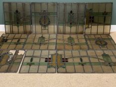 STAINED & LEADED GLASS PANELS (12), 69 x 62cms approximate dimensions with variations