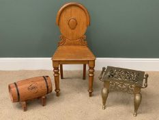 FURNITURE ASSORTMENT (3) to include an oak shield back hall chair, 88cms H, 43cms W, 33cms D, a