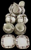 STANDARD CHINA PRINTED & ENAMEL DECORATED TEASET - 42 pieces decorated with birds on branches