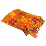 TRADITIONALLY PATTERNED WELSH WOOLLEN BLANKET - in vibrant orange and yellow tones, 215 x 180cms