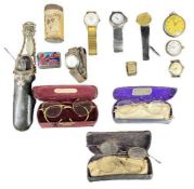 VINTAGE POCKET/WRISTWATCHES & COLLECTABLES GROUP to include four pairs of vintage spectacles and one