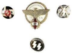 GERMAN THIRD REICH HITLER YOUTH & SS BADGES - a group of four to include a 1944 enamelled Reichs