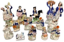 STAFFORDSHIRE FLATBACKS & SPILL HOLDERS - a good assortment to include Scottish dancers, Dick