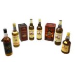 BOTTLED & PRESENTATION BOXED WHISKIES (8) - to include three bottles of Famous Grouse, 1 x White