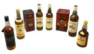 BOTTLED & PRESENTATION BOXED WHISKIES (8) - to include three bottles of Famous Grouse, 1 x White