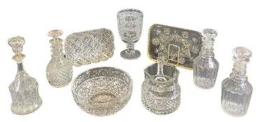 VICTORIAN CUT & OTHER GLASSWARE, 9 ITEMS - to include a 1982 goblet vase commemorating the visit