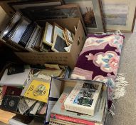 BOOKS, EPHEMERA, FRAMED PICTURES & PRINTS and a small washed woollen rug, books and prints include