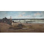 BUCKLEY OUSEY (Died 1889 - RA1 RCA12) oil on canvas, possibly on board - rocky shore scene with
