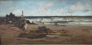 BUCKLEY OUSEY (Died 1889 - RA1 RCA12) oil on canvas, possibly on board - rocky shore scene with