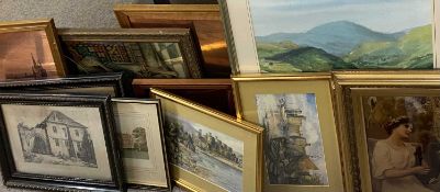 FRAMED PICTURES & PRINTS - a mixed quantity to include a J JONES watercolour - of the Beddgelert